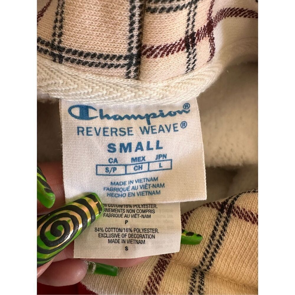 NWOT Champion Cream Plaid Cropped Sweatshirt Sz Small - Picture 3 of 6
